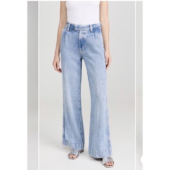 7 For All Mankind Pleated Trouser Jean Abyss High Rise Wide Leg Sz 24 $278 NWT - Picture 1 of 16